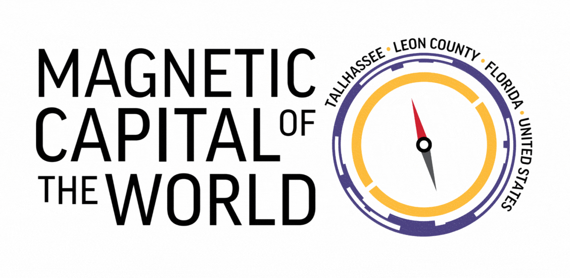 Magnetic Capital of the World text logo with moving compass graphic